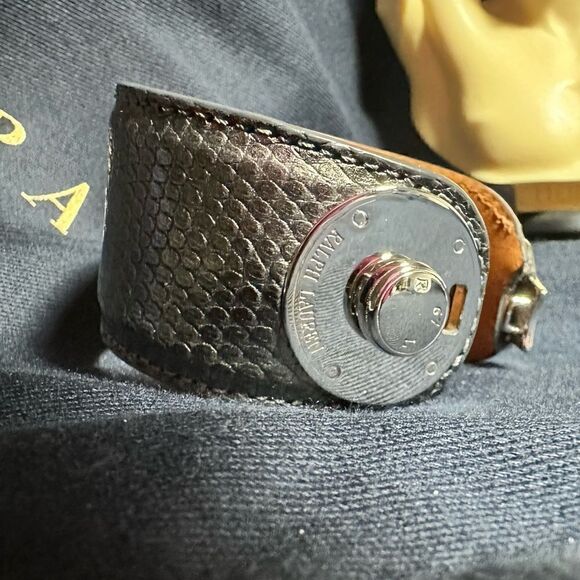 Ralph Lauren Graphite Python Print Polished Chrome Wrap Ricky Bracelet - Picture 3 of 16